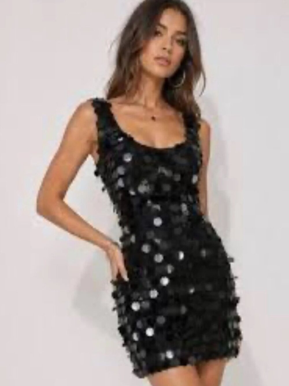 Vintage Arden B Black Paillette Sequin Mini Dress Y2K Bodycon Medium Party